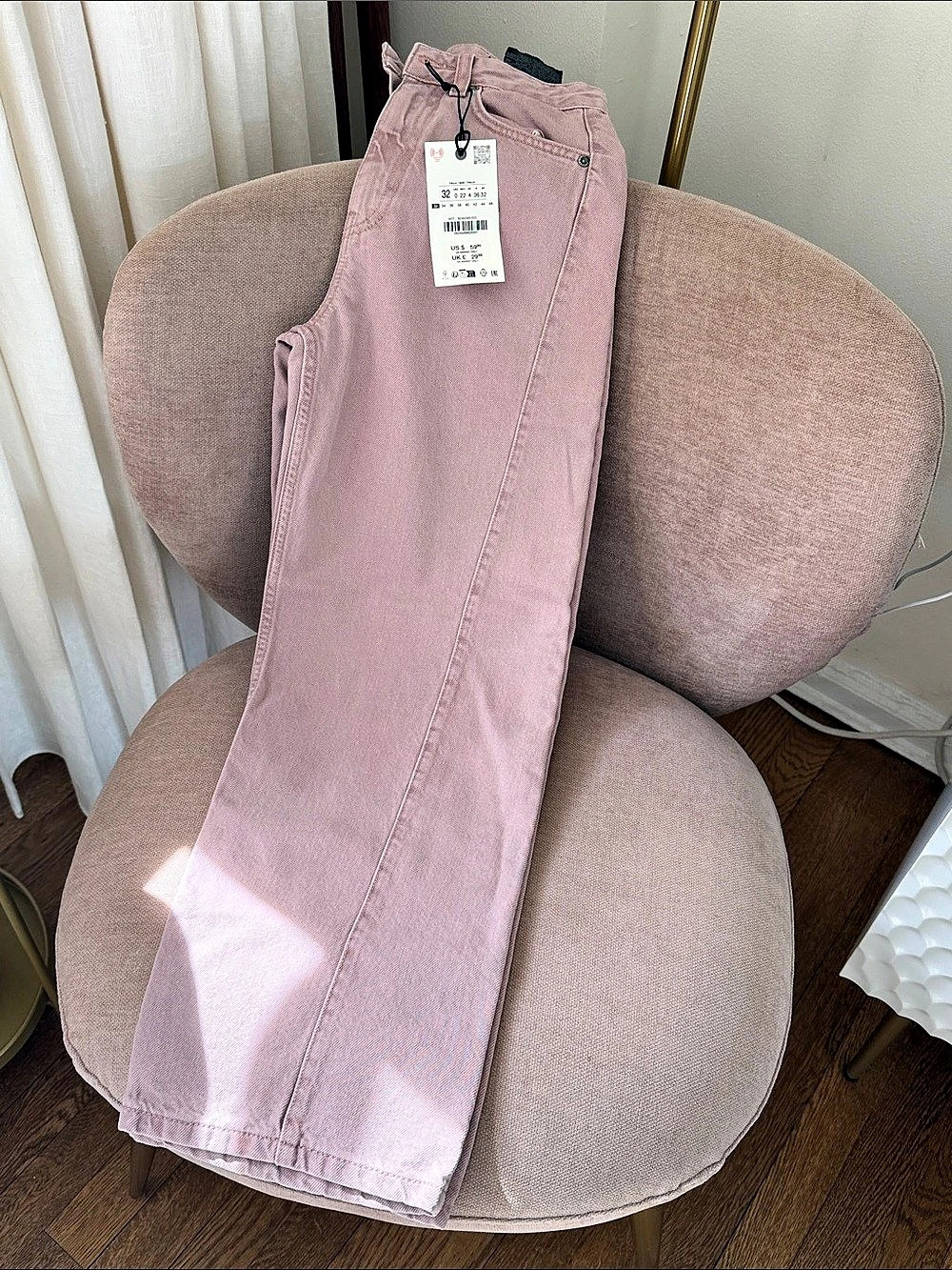Zara The ZW Ankle Relaxed Straight Leg Jeans in Pink Waist 32 NWT